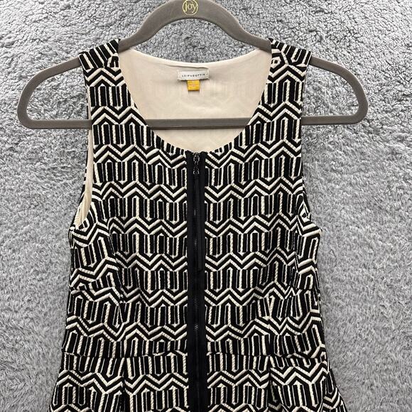 Anthropologie Leifsdottir Small Dress Black White Chevron Pattern Front Full Zip - Picture 2 of 9